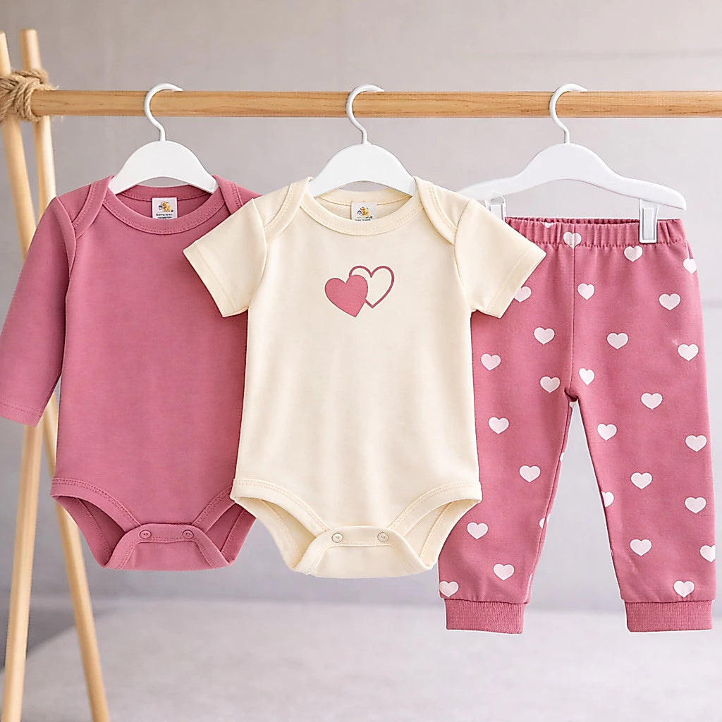 Conjunto Menina 3 Peças Roupa De Bebê Feminina Enxoval Algodão Kit Body Premium Conforto Total